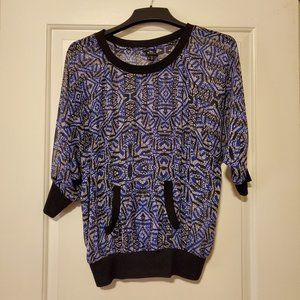 Blue and Black Long sleeve blouse